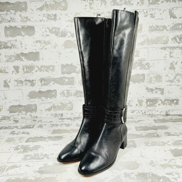 New CC Corso Como Liesbeth Leather Black Zip Buckle Heel Knee